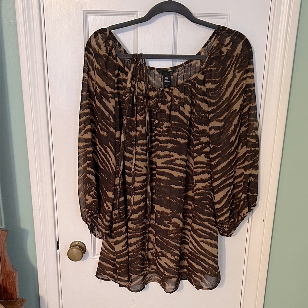 H&M Tan and Brown Animal Print  Blouse
